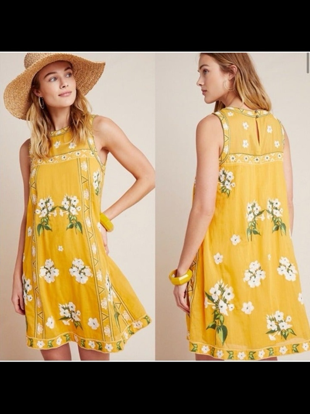 Anthropologie Shana Yellow Sleeveless Embroidered Swing Dress Womens Size 2 - Picture 3 of 10